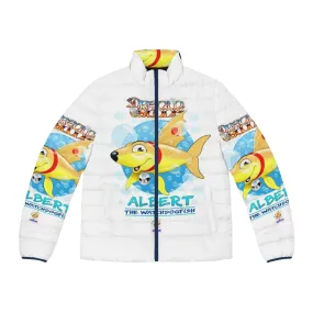 Albert the Watchdog Puffer Jacket - Vibrant Cartoon Fish Design by Mike Jupp