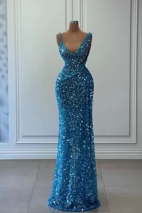 Amazing V-Neck Sleeveless Sequins Evening Dress Mermaid Long Party Dresses     fg634