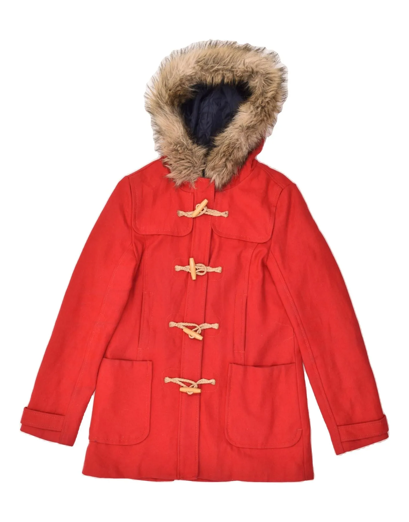 AMERICAN EAGLE Womens Hooded Duffle Coat UK 12 Medium Red Wool