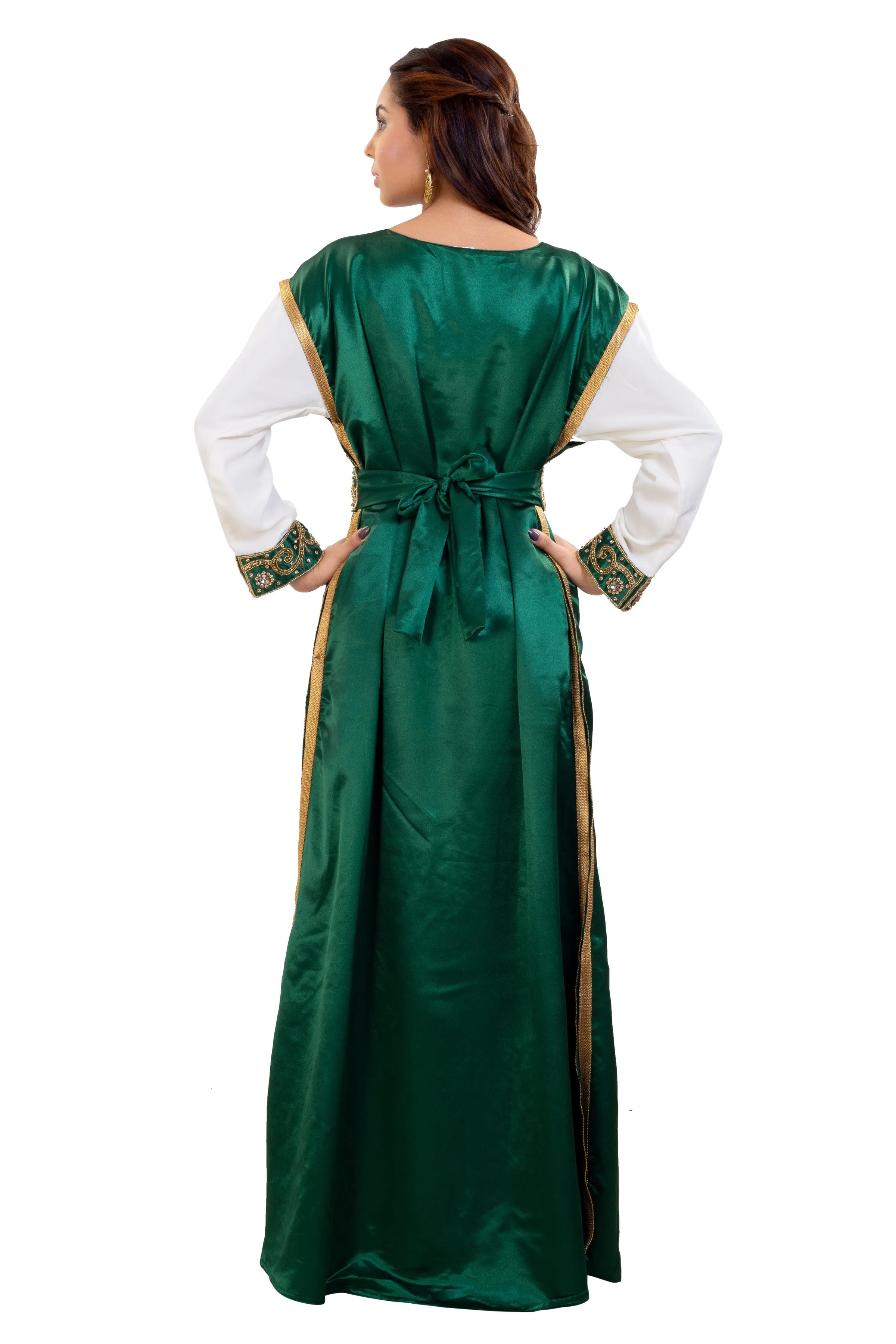 Arabian Gown in Emerald Green 3 piece Satin Niqah Dress