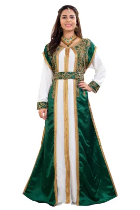 Arabian Gown in Emerald Green 3 piece Satin Niqah Dress