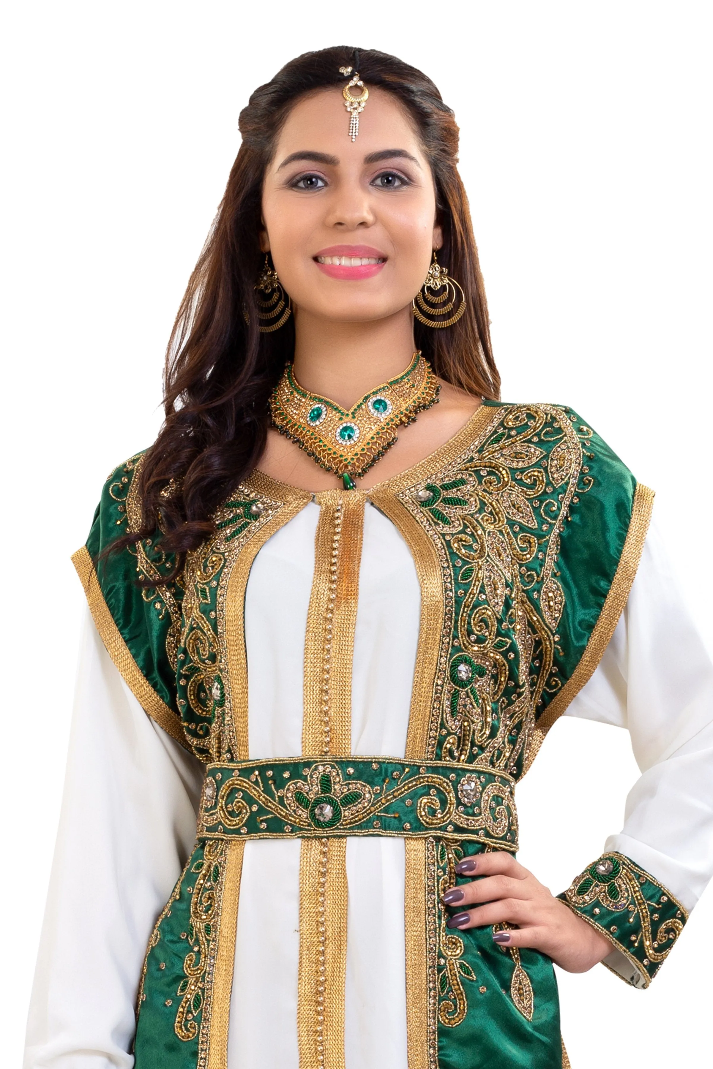 Arabian Gown in Emerald Green 3 piece Satin Niqah Dress