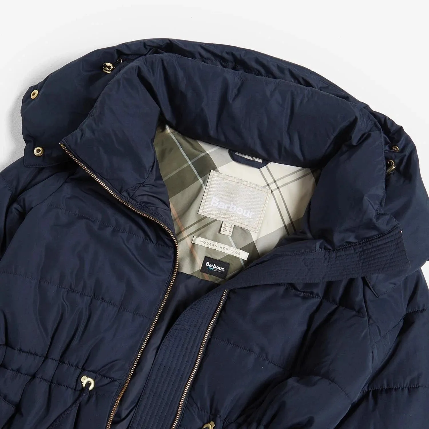 Barbour Mannue Puffer Jacket In Navy/Ancient Loden Tartan