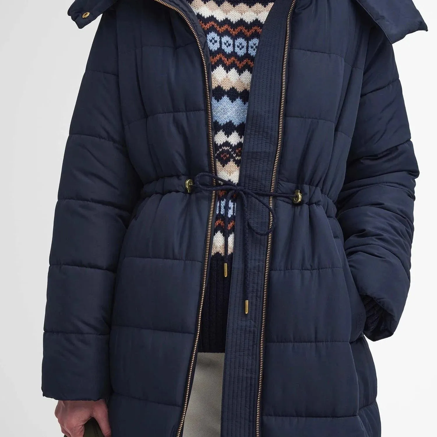 Barbour Mannue Puffer Jacket In Navy/Ancient Loden Tartan