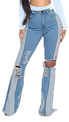 Bell Bottom Jeans for Women High Waist Ripped Hole Classic Denim Flare Pants Medium