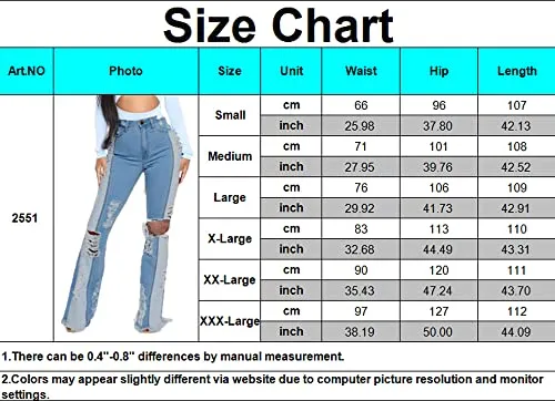 Bell Bottom Jeans for Women High Waist Ripped Hole Classic Denim Flare Pants Medium