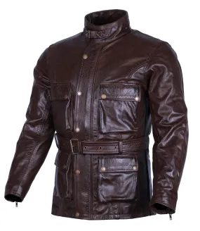 Black Benjamin Button Biker Mens Long Leather Jacket Motorcycle Armoured Vintage-02