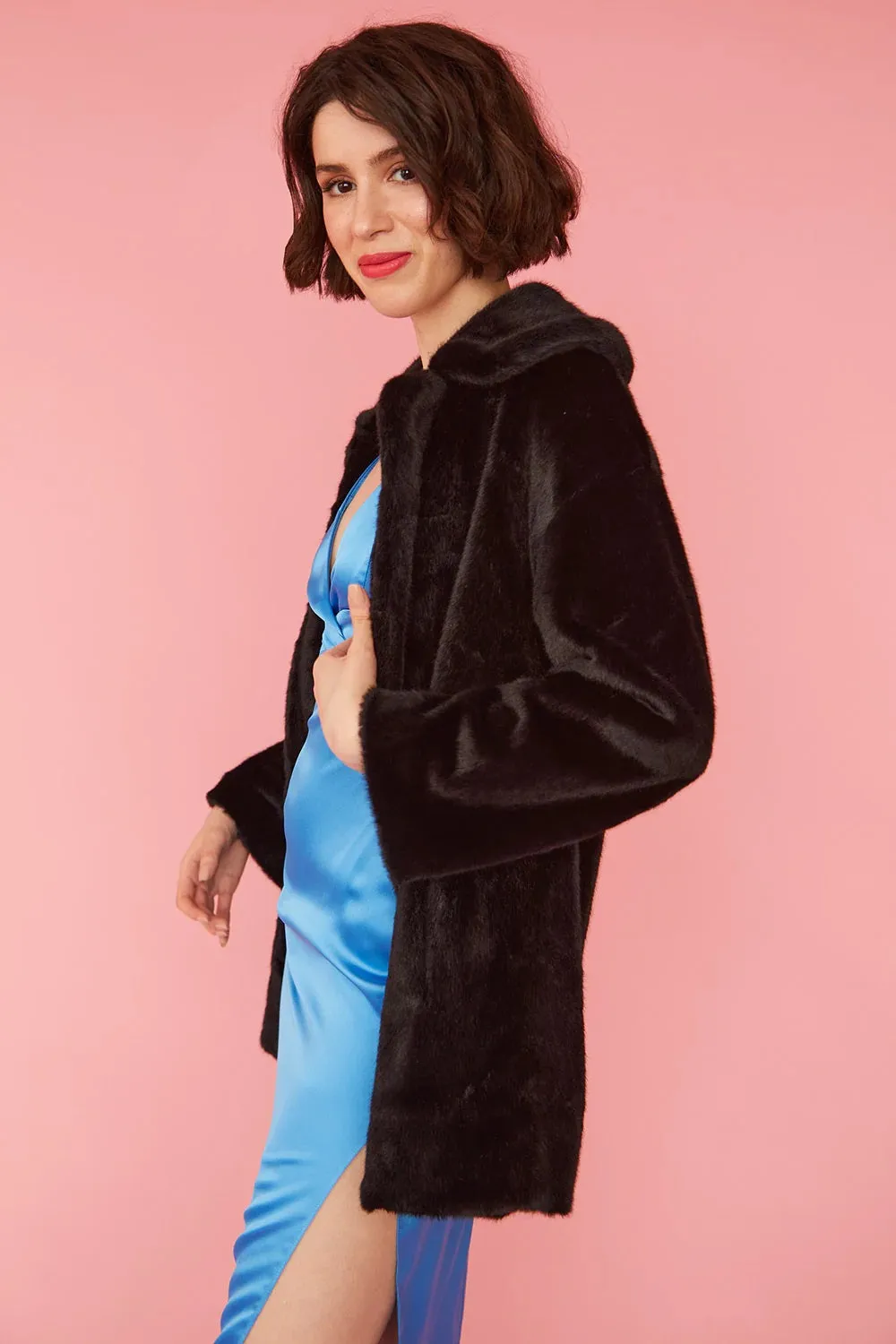 Black Faux Fur Duchess Midi Coat