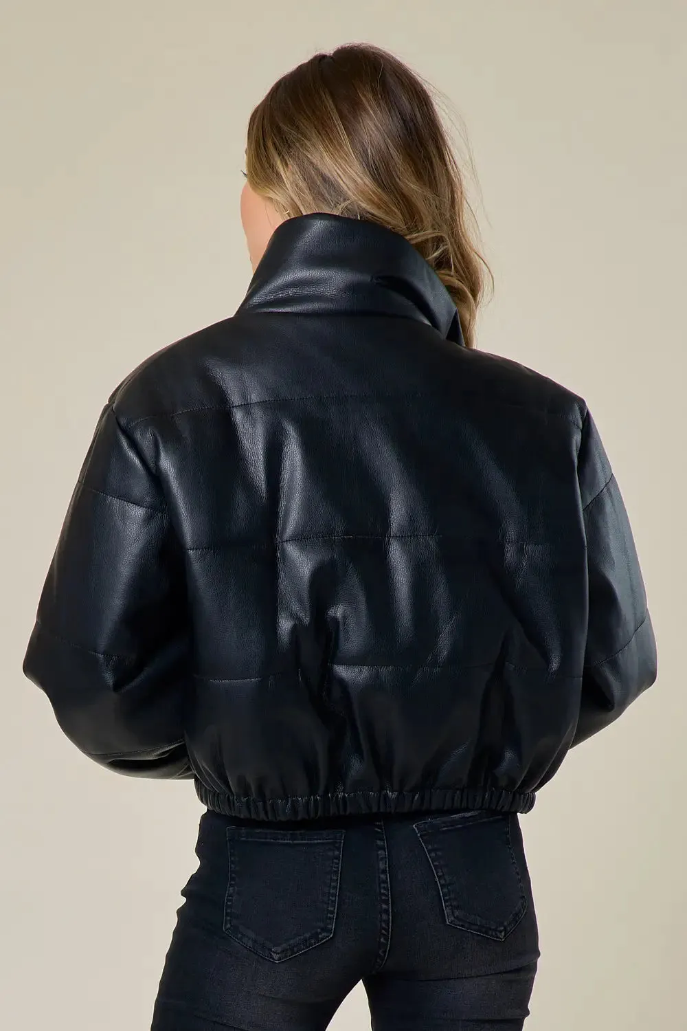 Black Leather Puffer Jacket