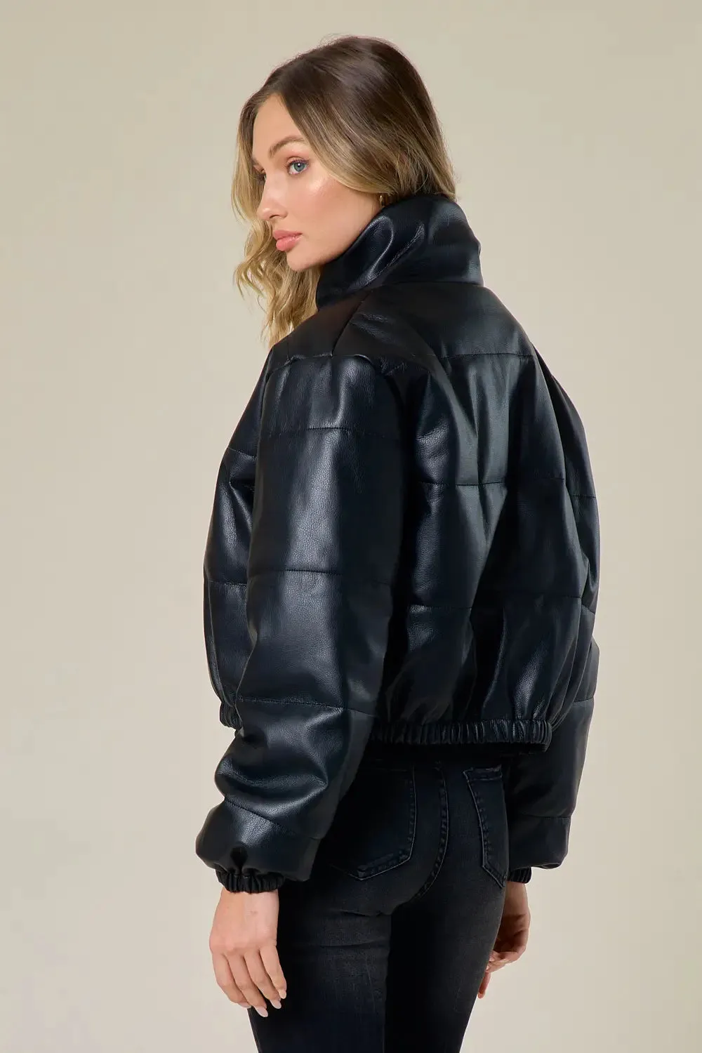 Black Leather Puffer Jacket