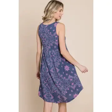 Blue and Pink Floral Paisley Babydoll Dress