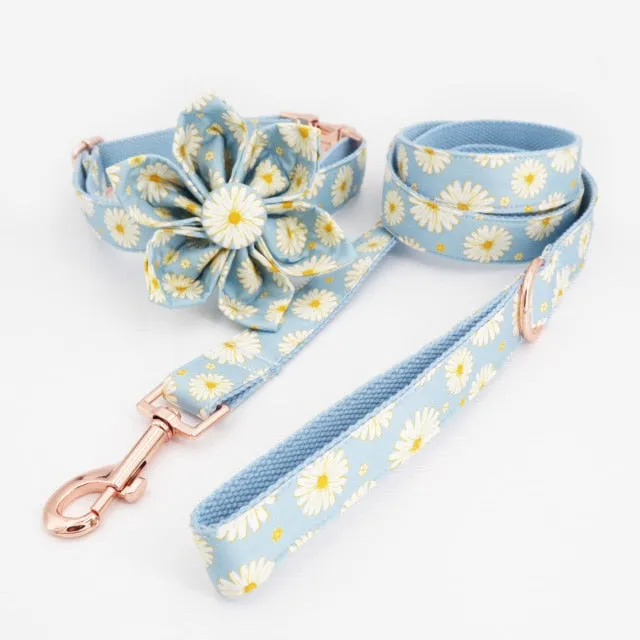 Blue Daisy Flower Collar Leash Set | Personalized ID Collars