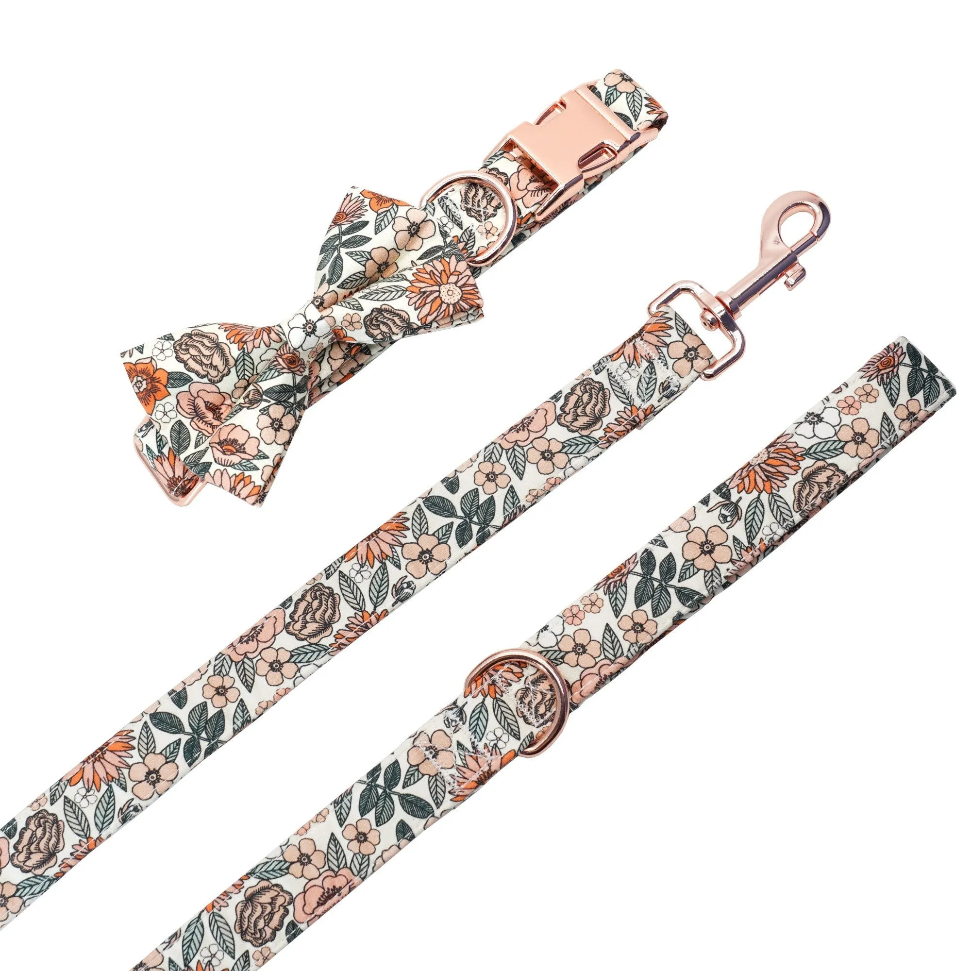 Boho Floral Bow Collar And Leash: Personalized Bow Collar And Leash Set