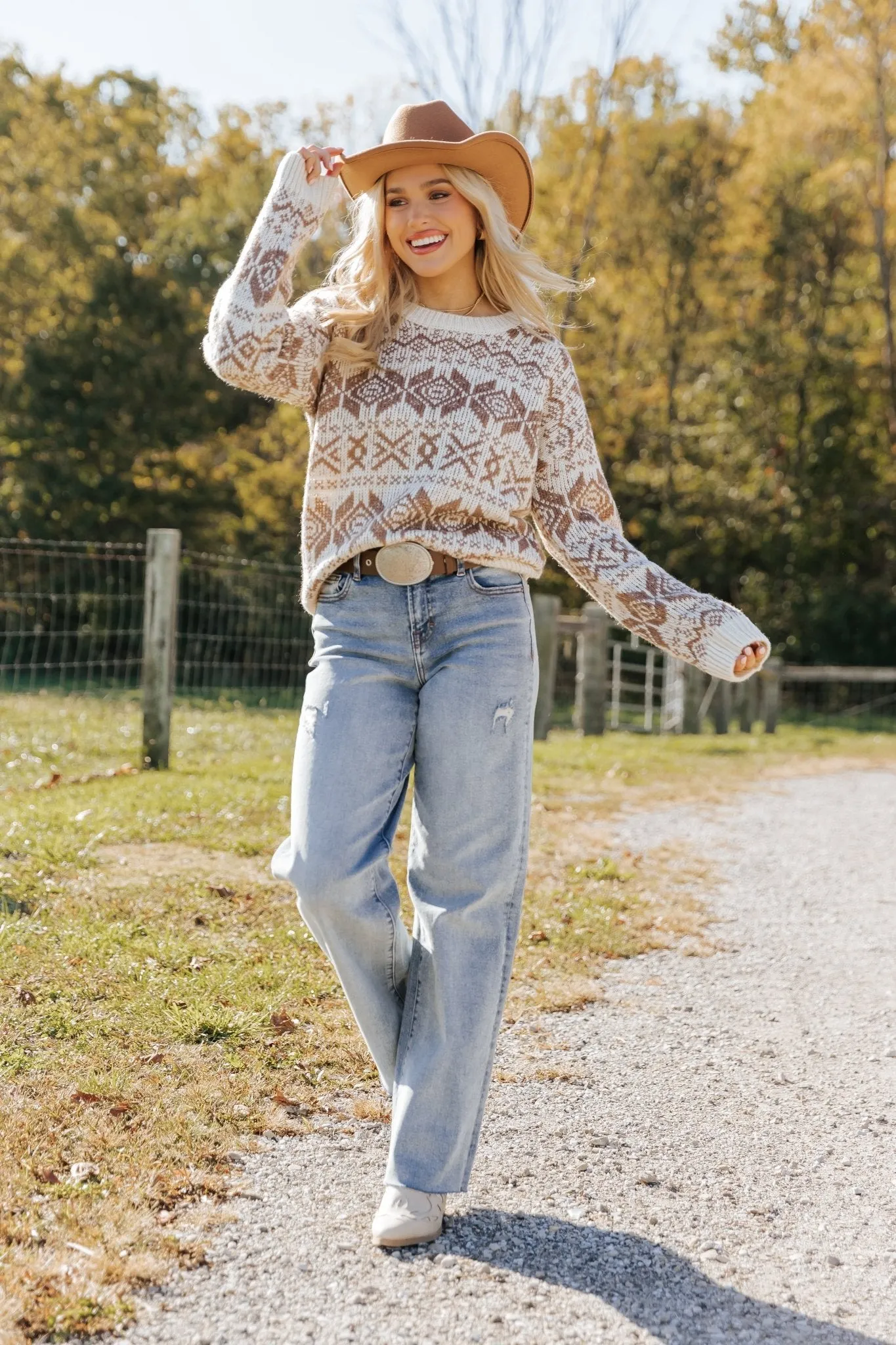 Brown and Beige Aztec Print Sweater - FINAL SALE