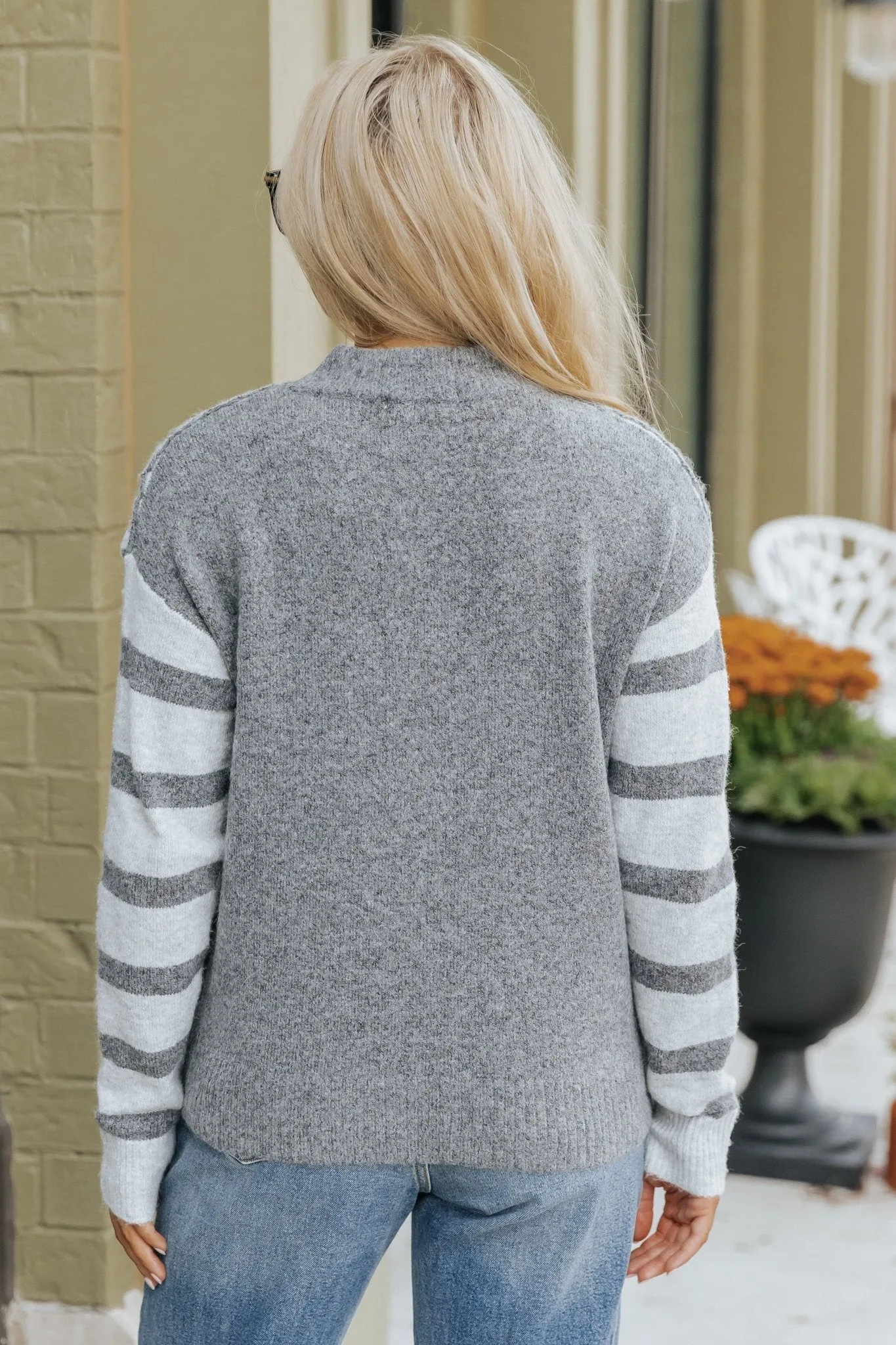 Charcoal Stitch Detail Color Block Striped Sweater - FINAL SALE