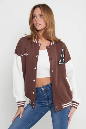 CHOCOLATE CONTRAST SLEEVE LETTER A UNISEX VARSITY JACKET