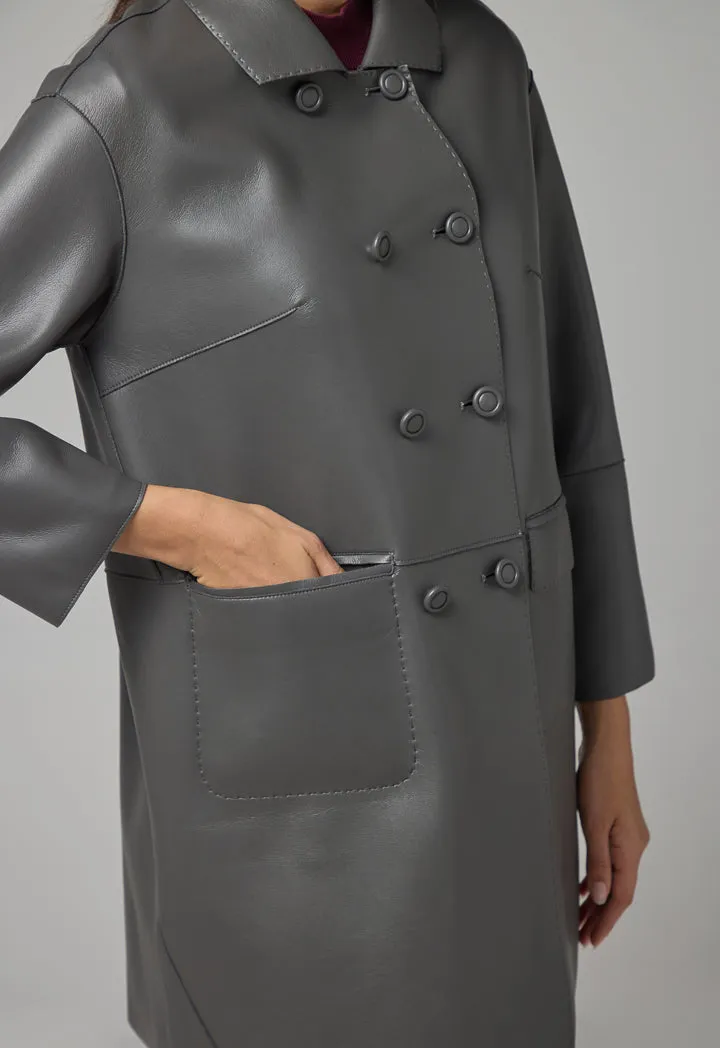 Choice Pu Leather Midi Jacket Grey