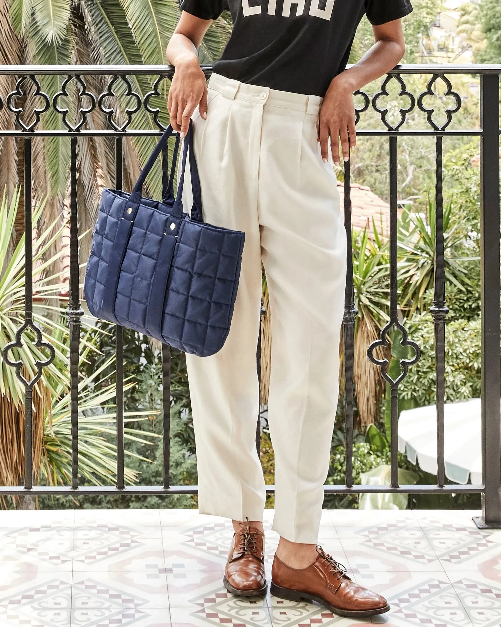 Clare V. - Tropezienne 8" Tote in Navy Quilted Puffer