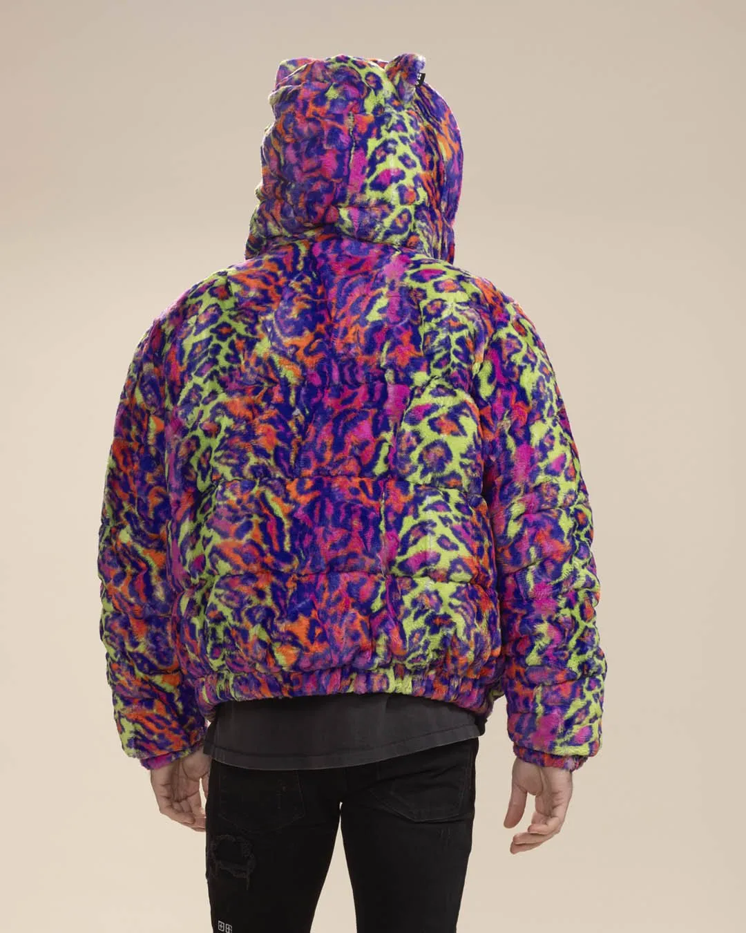 Classic Men's Puffer Jacket With Hood | Neon Disco Cat