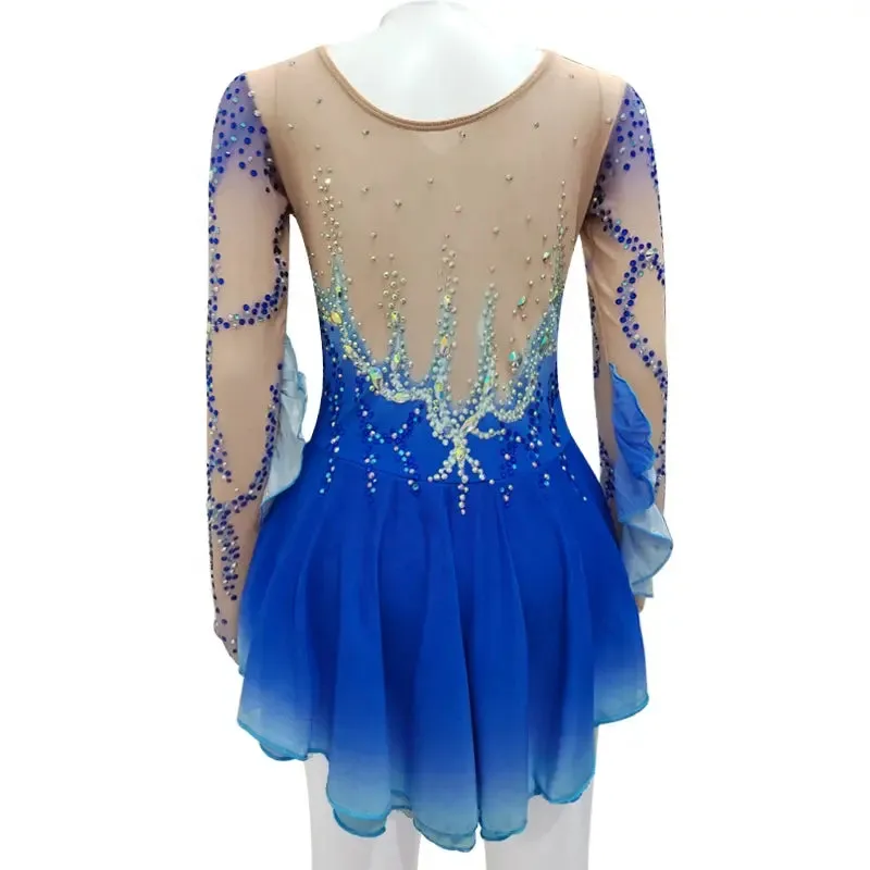 Competition Skating Dress Ombre Color with or without Sleeves Flutter BSU061205 Small Stock