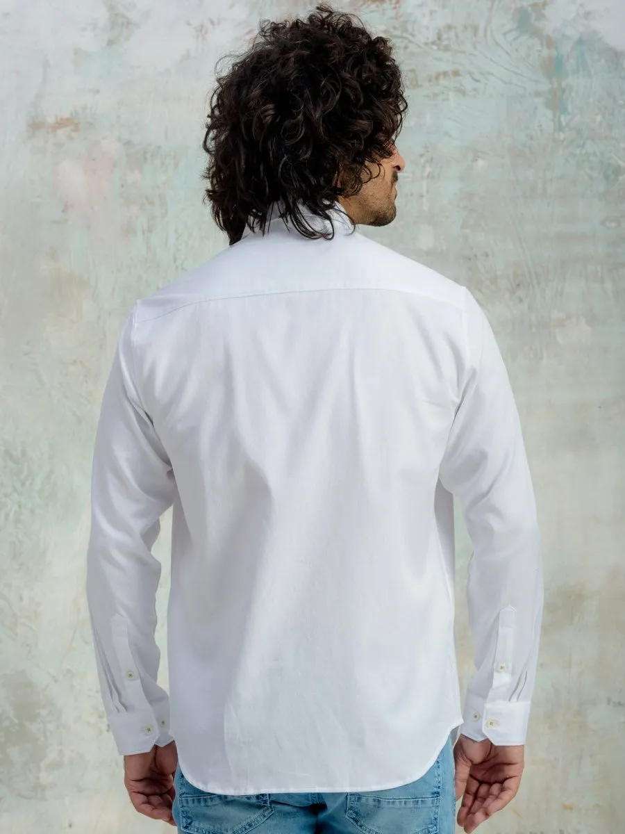 Concealed Placket Classic Cotton White Shirt - Flake