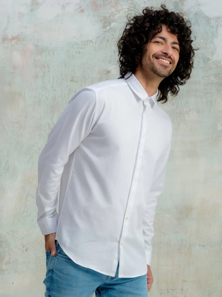 Concealed Placket Classic Cotton White Shirt - Flake