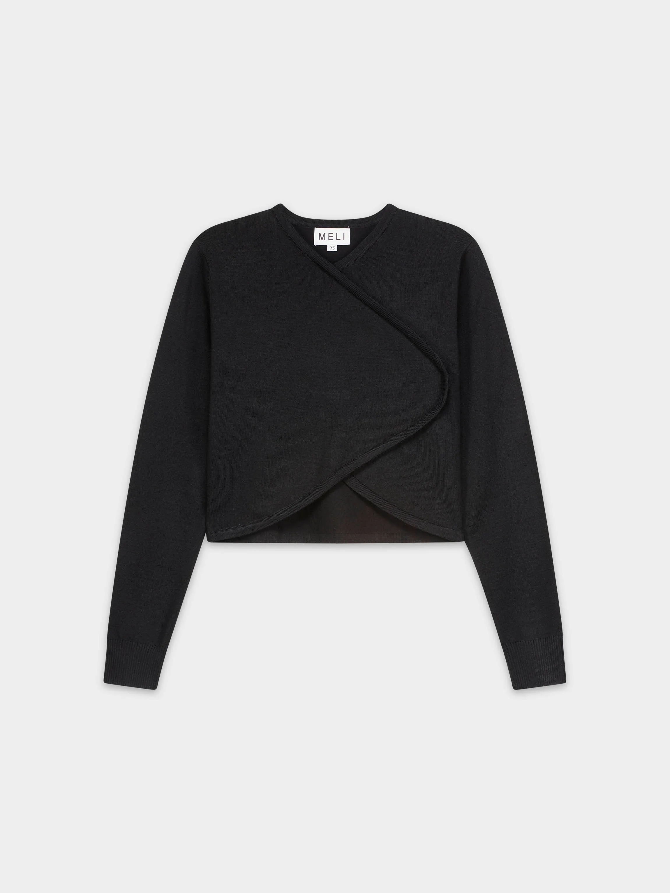 CROP CROSSOVER SWEATER-BLACK