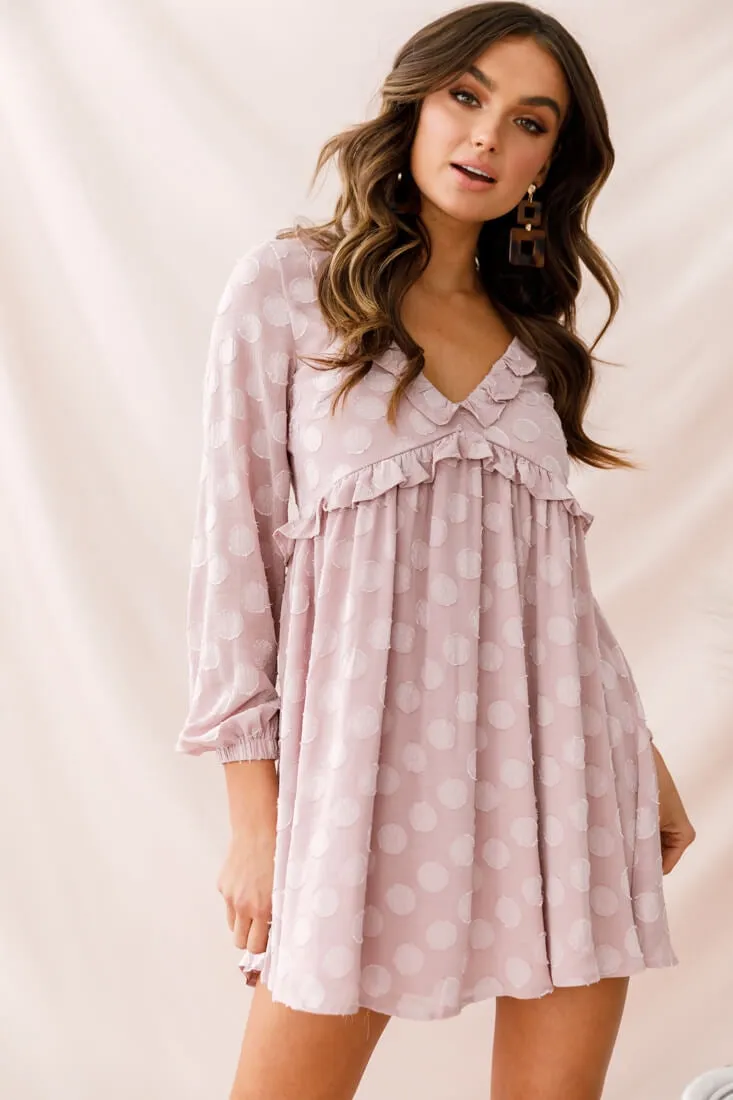 Cutie Pie Long Sleeve Babydoll Dress Mauve