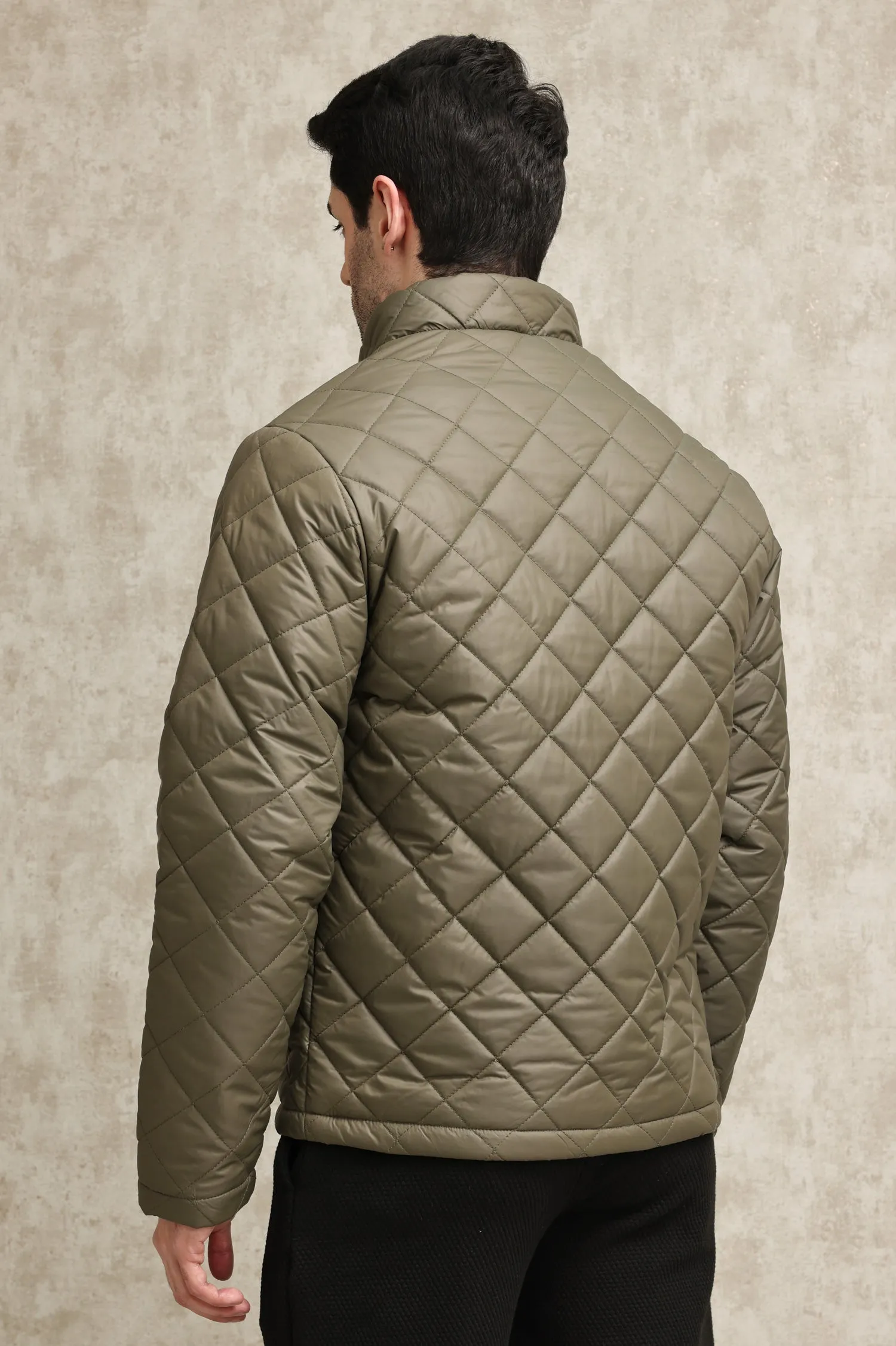 DIAMOND-STITCH INSULATED PUFFER JACKET-ARMY