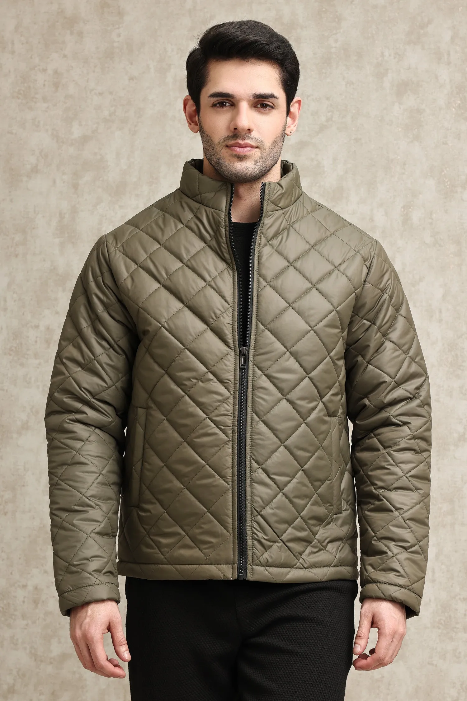 DIAMOND-STITCH INSULATED PUFFER JACKET-ARMY