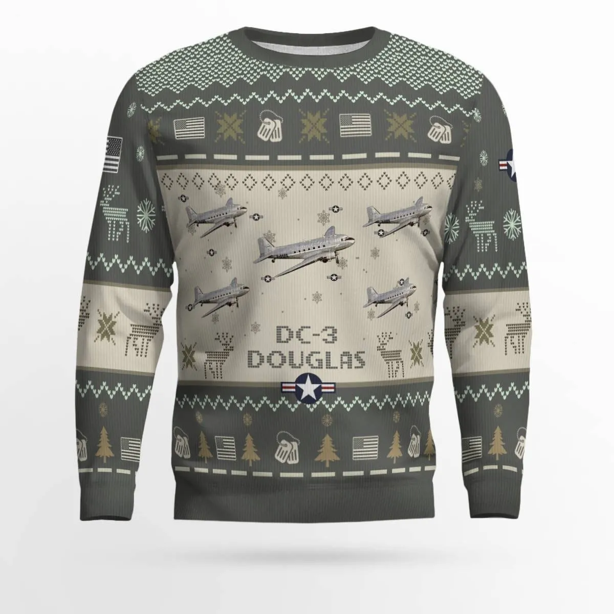 Douglas DC-3 DC3_Aircraft Ugly Sweater, Ugly Sweater Christmas Shirt for Men Dad Veteran