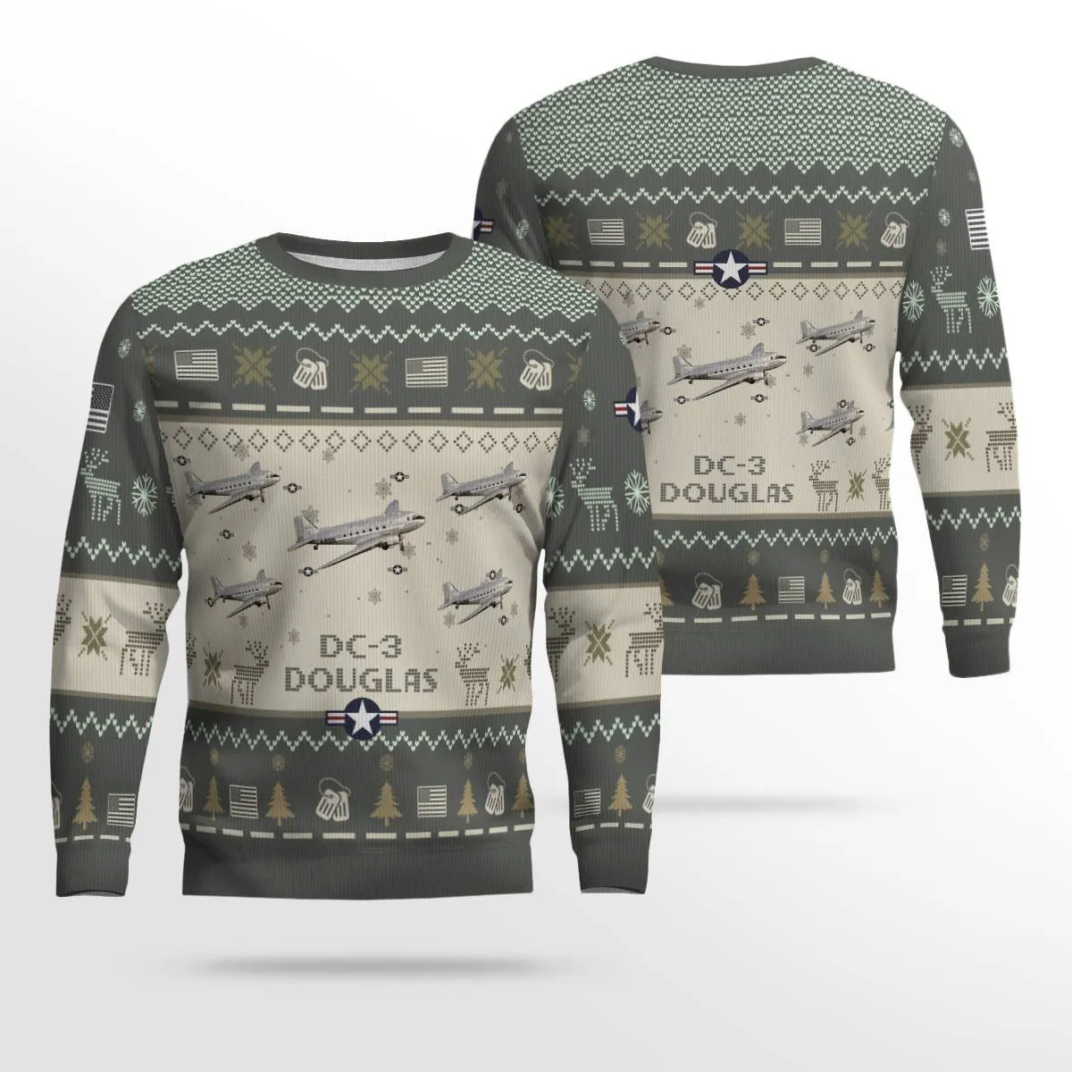 Douglas DC-3 DC3_Aircraft Ugly Sweater, Ugly Sweater Christmas Shirt for Men Dad Veteran