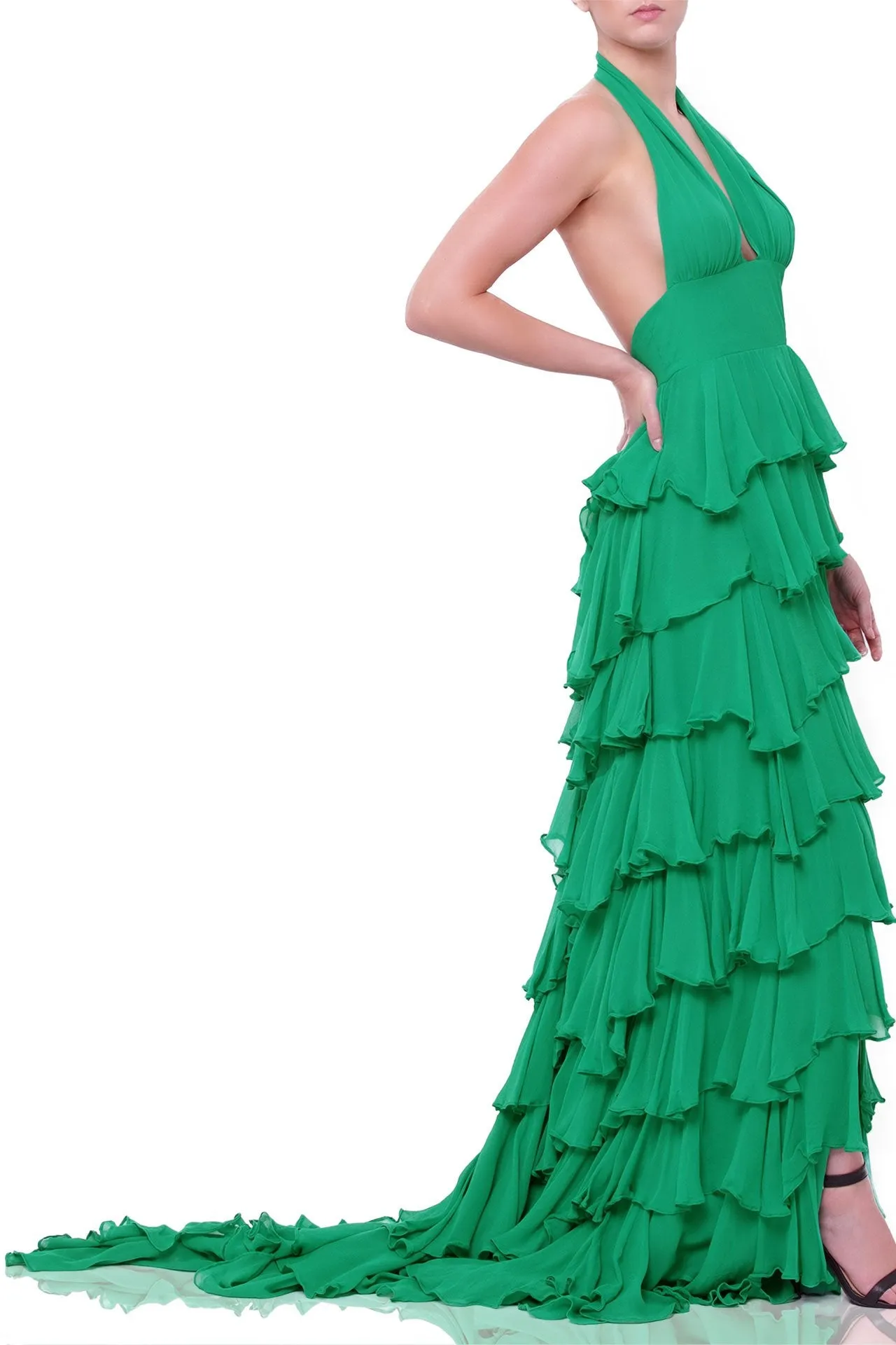 Dramatic Ruffle Green Maxi Dress