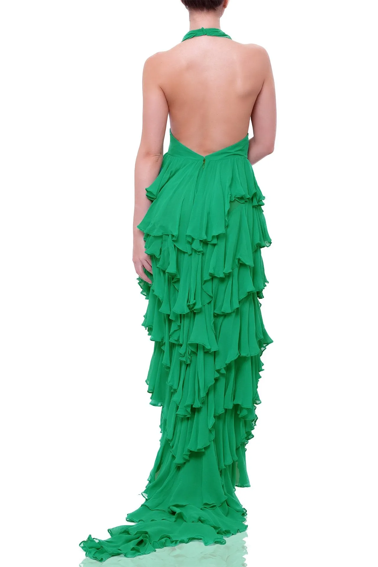 Dramatic Ruffle Green Maxi Dress