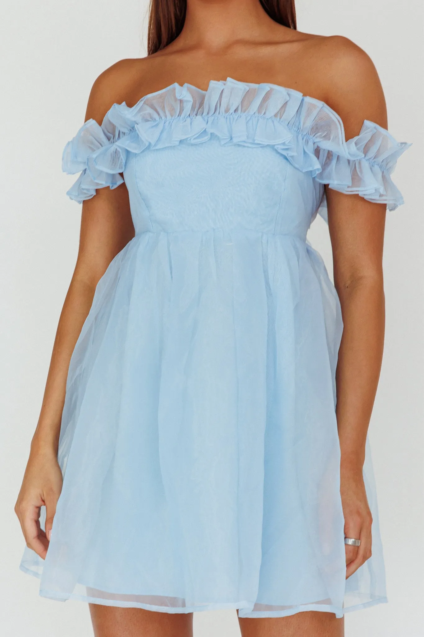 Dreamers Off-Shoulder Frill Mini Dress Light Blue