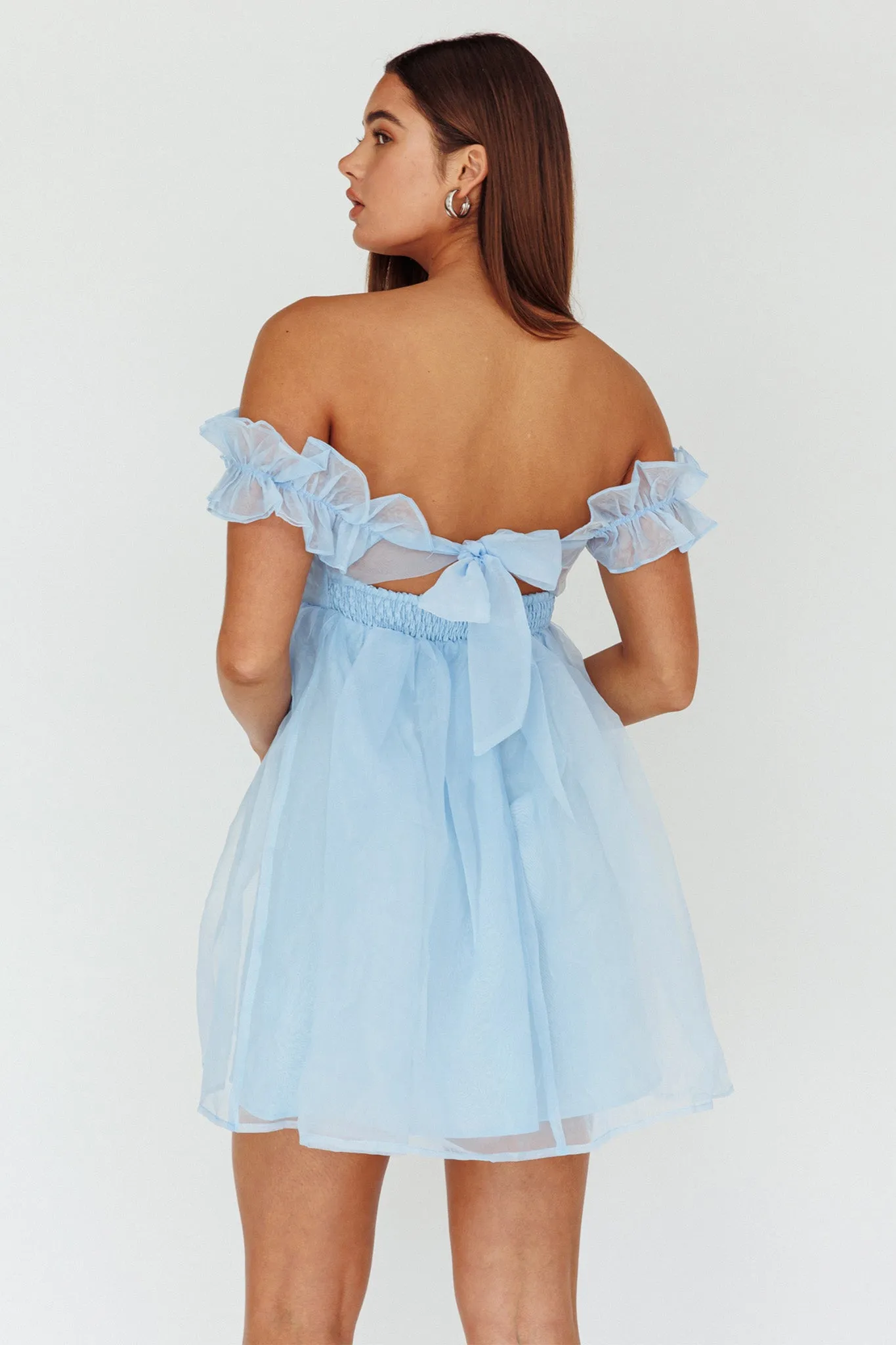 Dreamers Off-Shoulder Frill Mini Dress Light Blue