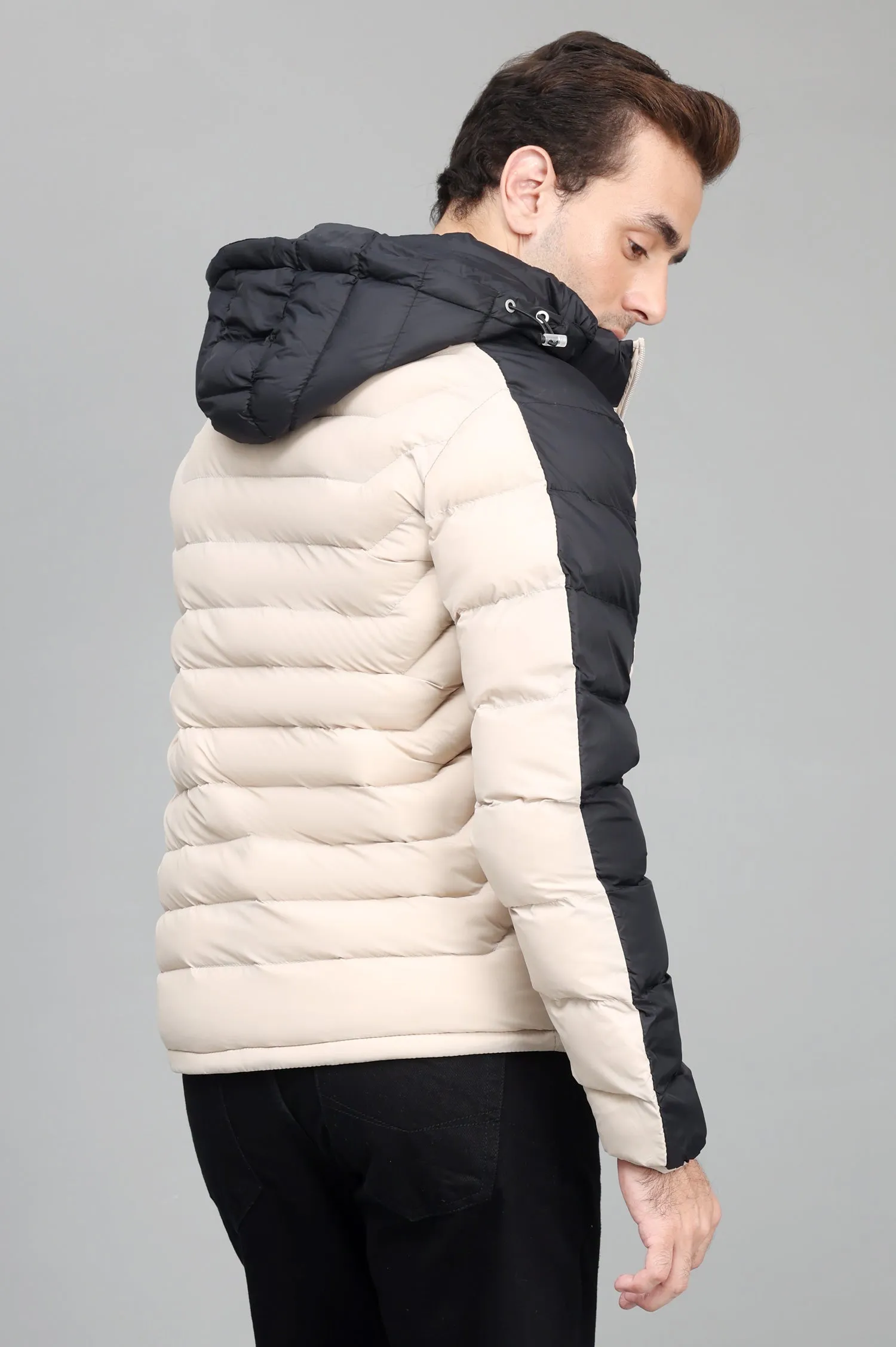 DUAL-TONE PUFFER JACKET-KHAKI