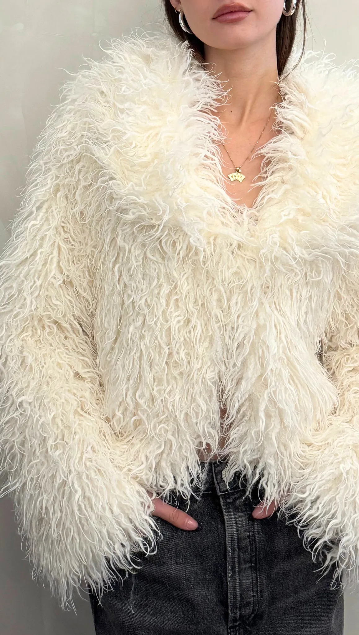 Dylan Fau Fur Crop Coat - Ivory