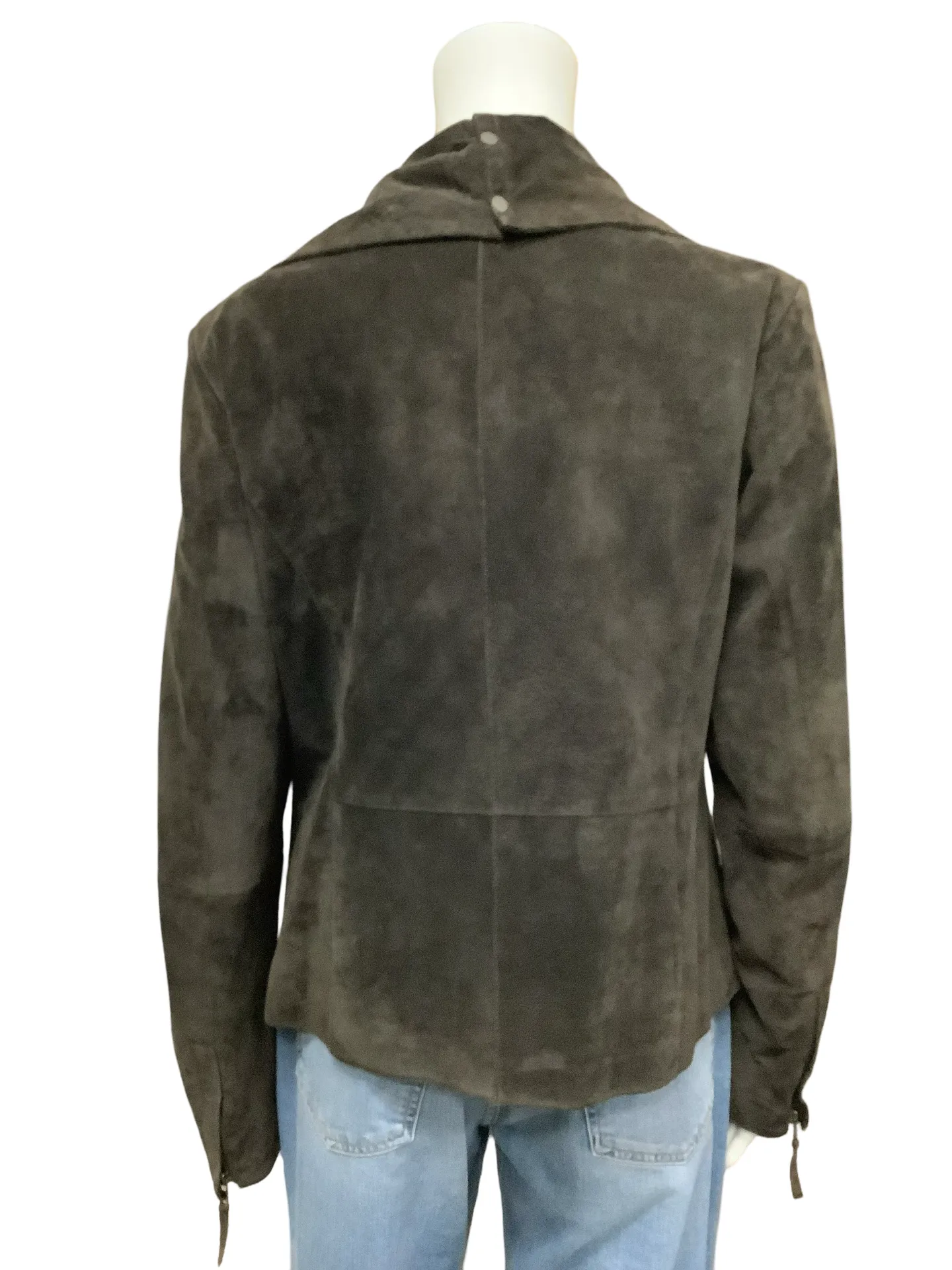 Ecru Suede Leather Moto Jacket Size: L