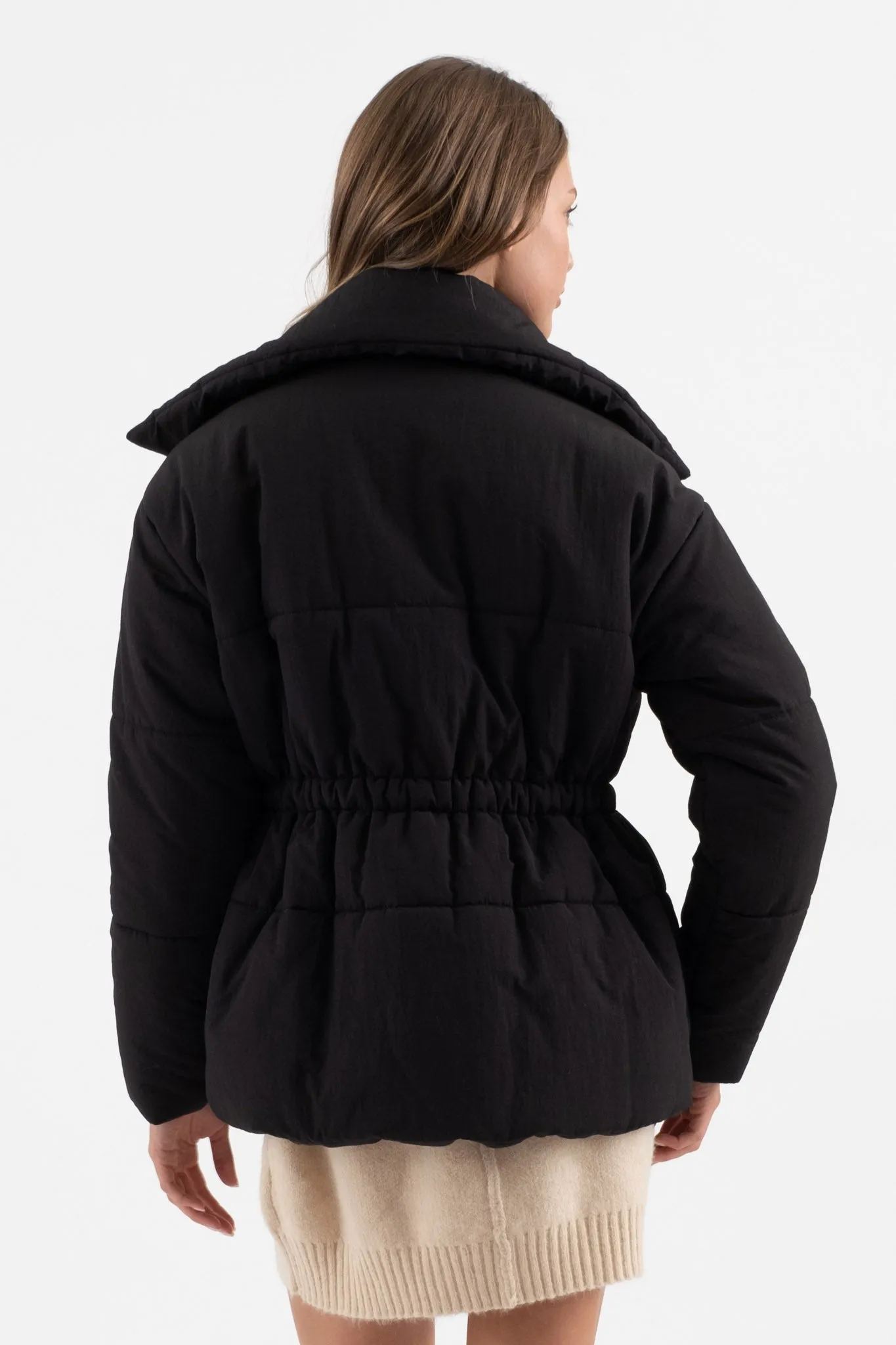 ELASTIC WAIST ZIP UP PUFFER JACKET