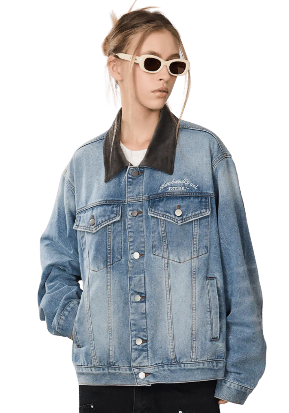 Embossed Collar Denim Jacket