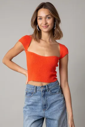 Emma Orange Cap Sleeve Sweater Crop Top