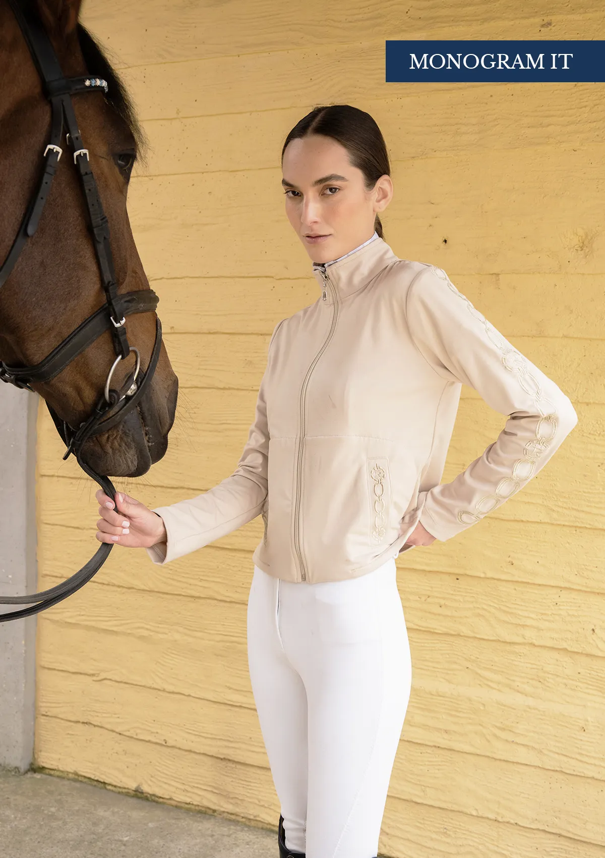 Equus Embroidered Zip Jacket | Sand