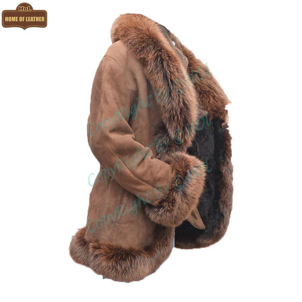 F002 HoL Women's Real Brown Real Sheep Shearling Fur Coat-Medium-Clearance Sale 2024