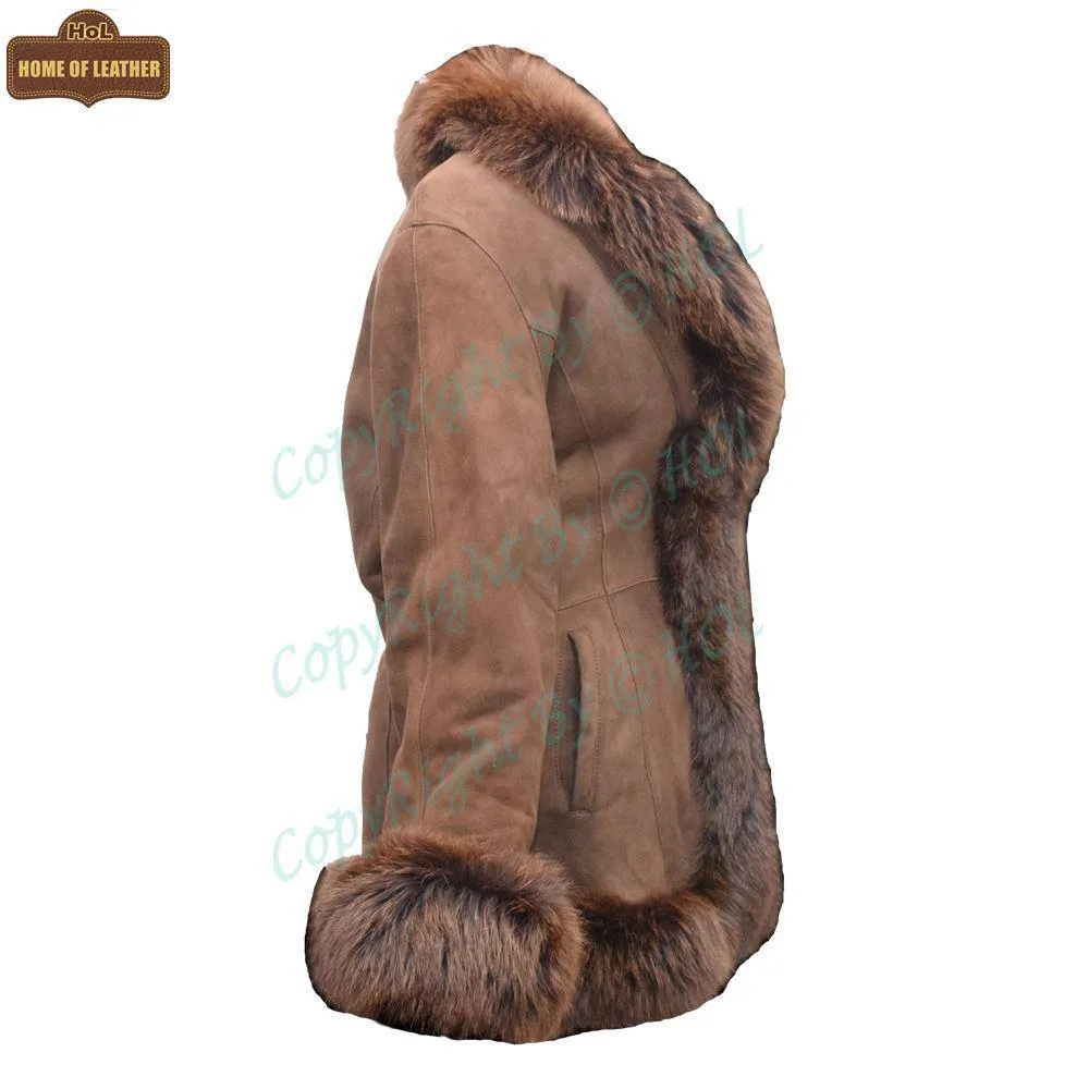 F002 HoL Women's Real Brown Real Sheep Shearling Fur Coat-Medium-Clearance Sale 2024