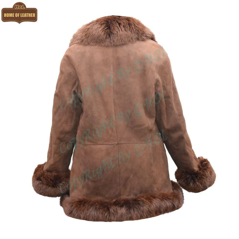 F002 HoL Women's Real Brown Real Sheep Shearling Fur Coat-Medium-Clearance Sale 2024