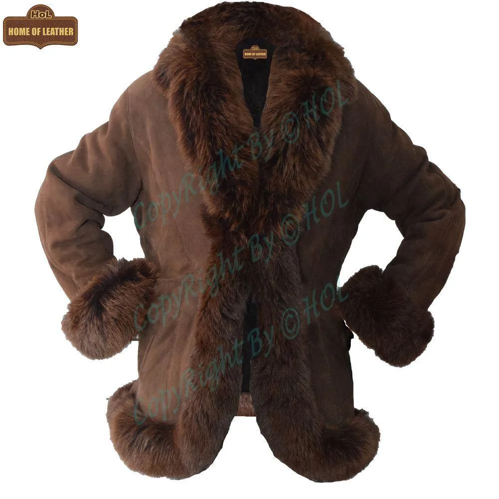 F002 HoL Women's Real Brown Real Sheep Shearling Fur Coat-Medium-Clearance Sale 2024