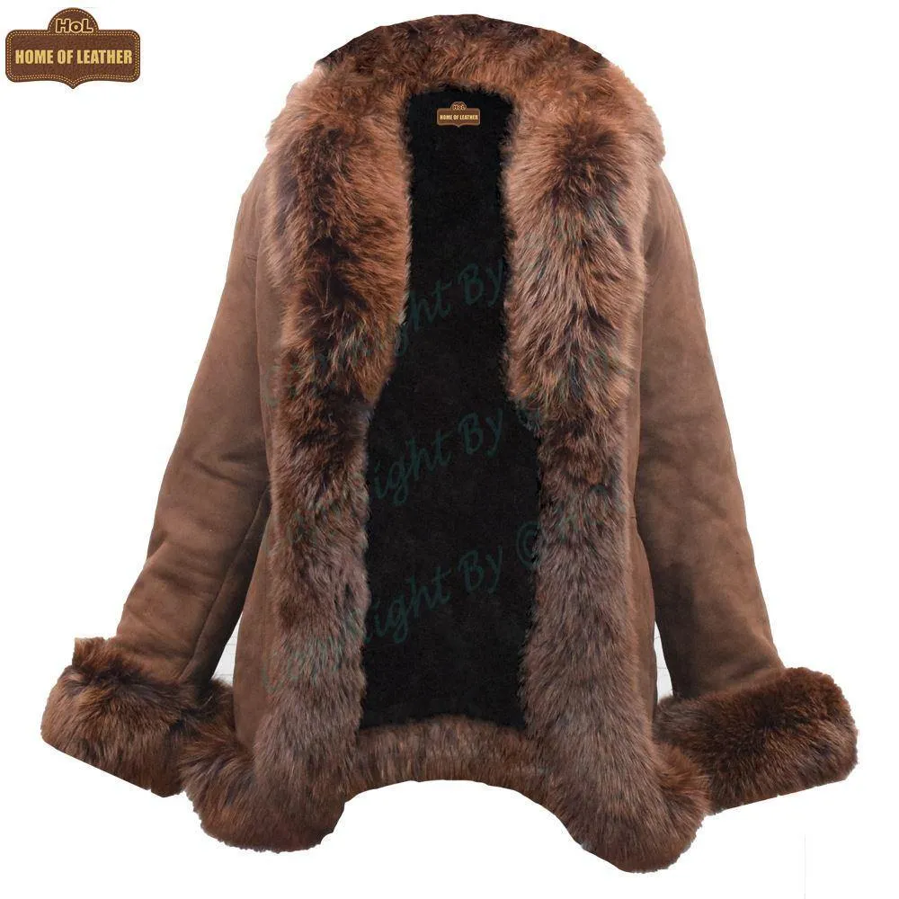 F002 HoL Women's Real Brown Real Sheep Shearling Fur Coat-Medium-Clearance Sale 2024