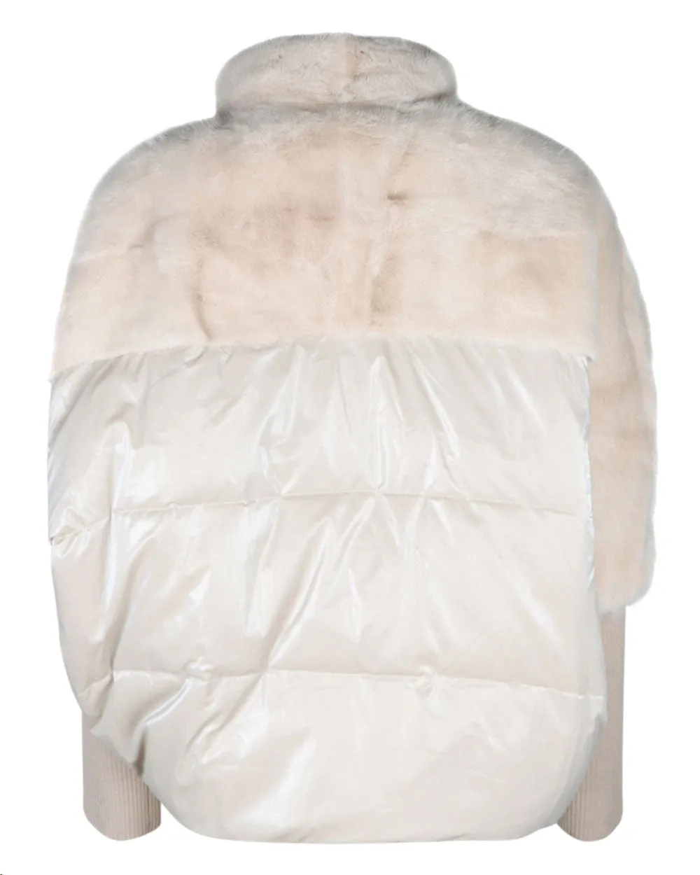 Fitted Mink Puffer Jacket in Cream