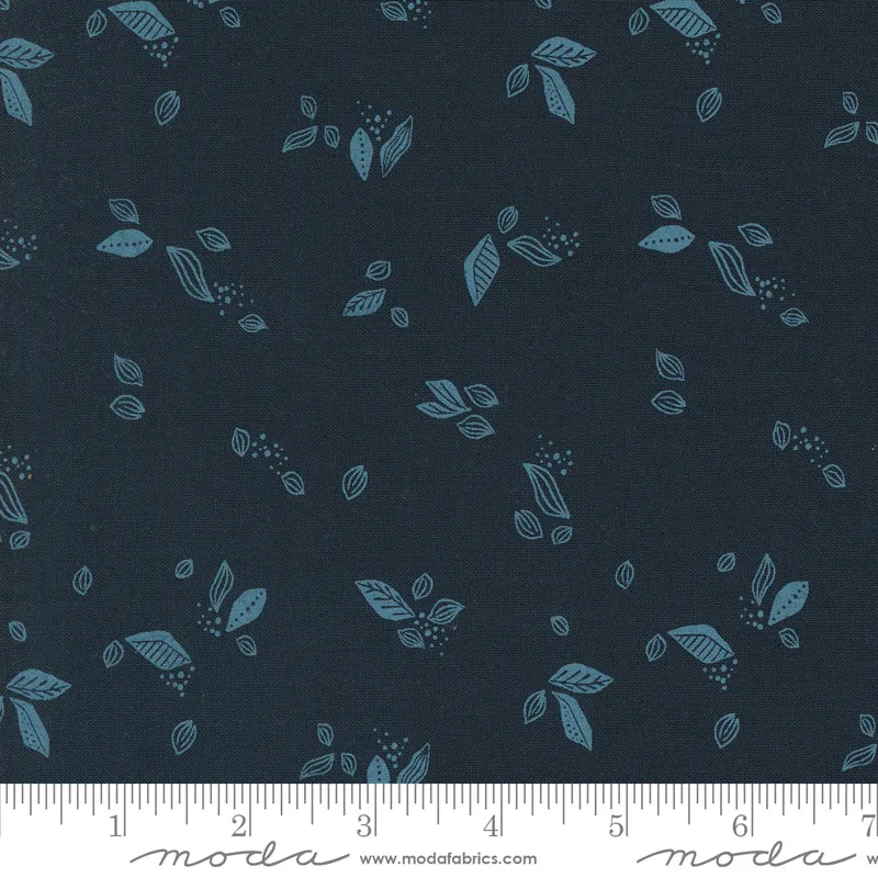 Folk & Lore Peacoat Leaf Twirl Yardage by Fancy That Design House for Moda Fabrics